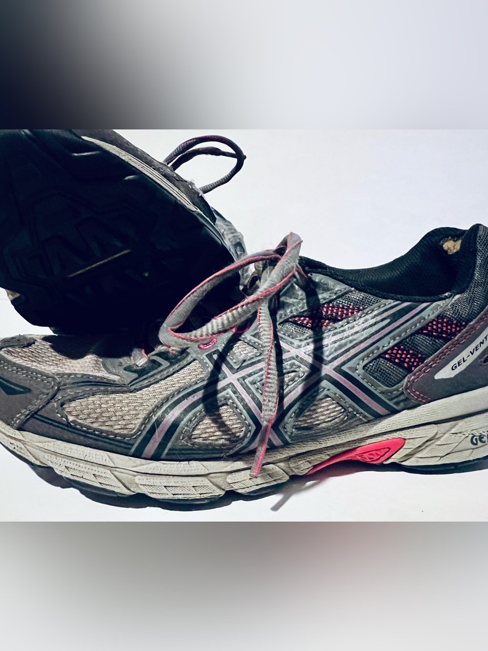 ASIC Running Shoes.  Size 8, Gray and Purple Lace up.  Good Condition.